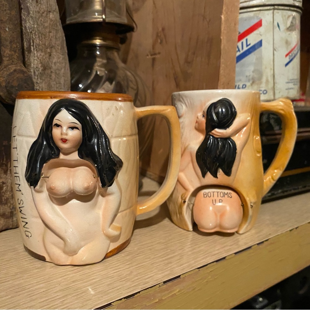 Bottoms Up / Let Em Swing - Vintage Risqué Novelty Mugs